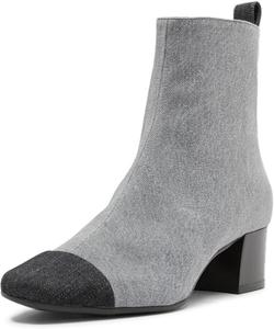 Женские классические ботильоны Miss Left с низким каблуком-блоком, квадратным носком, боковой молнией, удобные для повседневной ходьбы, размеры 4-16 US, Gray Denim