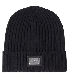 Шерстяная шапка бини с логотипом в рубчик Dolce&Gabbana Kids, Nero