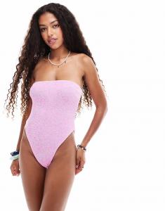 Текстурированный купальник-бандо ASOS DESIGN Charlene со съемными подкладками светло-розового цвета