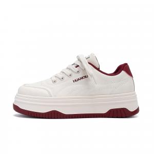 HUANQIU Синтетические кожаные низкие скейтерские кроссовки для женщин с эффектом увеличения роста, Beige Burgundy