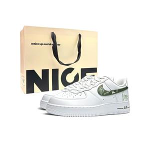 Nike Кроссовки для скейтбординга Air Force 1 Green Shadow Nimble Cat Cushing, износостойкие, низкие, унисекс, бело-зеленые
