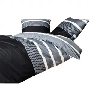 Комплект постельного белья Janine Mako Satin, 2 предмета: пододеяльник 135 x 200 см, наволочка 80 x 80 см, узор JD Stripes, серебристый и черный. Original Janine