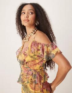 Топ Anaya с цветочным принтом и открытыми плечами желтого цвета