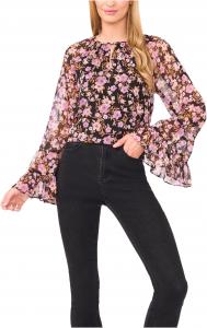Блуза CeCe Tiered Flowy Long Sleeve Keyhole Blouse, цвет Rich Black