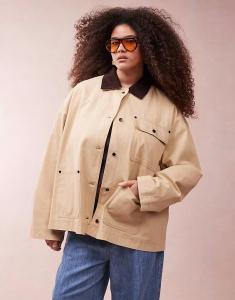 Куртка-бомбер ASOS DESIGN Curve с чистым вельветовым воротником в каменном цвете ASOS Curve