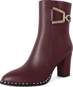 Younton Женские ботильоны на массивном каблуке, модные ботинки с бусинами, боковая молния, округлый носок, подходящие для работы, официального стиля, с 3-дюймовым каблуком, стильные и трендовые ботильоны