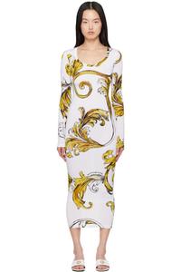 Платье миди в стиле барокко с белым и желтым контуром Versace Jeans Couture