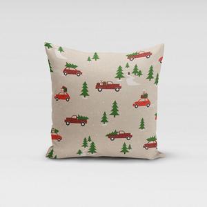 КРАСИВАЯ ЖИЗНЬ. Чехол на подушку Зимний мир Рождественская елка машина натуральный зеленый красный размер 70х70см (ВхШ) 70х70см (ВхШ) размер Schöner-Leben