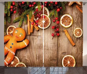 Штора ABAKUHAUS "Пряничный человечек", деревенская тема, присборенная тесьма для спальни с петлями и крючками, 280 x 245 см, коричнево-оранжево-красная Abakuhaus