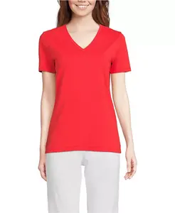 Женская свободная футболка с V-образным вырезом из хлопка Supima Lands' End, красный
