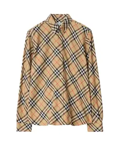 Бежевая хлопковая твиловая рубашка на пуговицах Burberry, коричневый