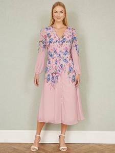 Цветочное миди-платье с поясом Yumi, Pink