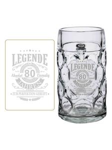 Пивная кружка с гравировкой Легенда 80 лет 1,0 литр, прозрачная LUXENTU