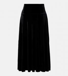 Расклешенная плиссированная бархатная миди-юбка Norma Kamali, Black