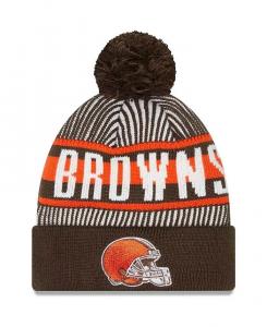 Мужская коричневая полосатая вязаная шапка Cleveland Browns с манжетами и помпоном New Era