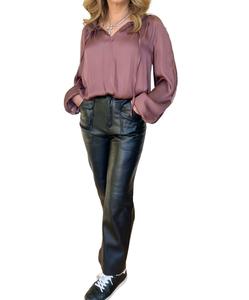 Блузка с разрезом на горловине и кружевными рукавами цвета какао Current air, коричневый