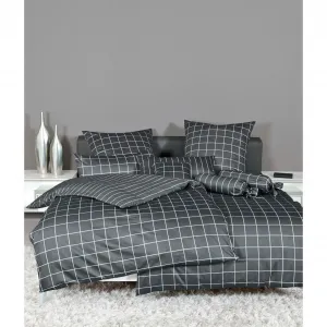 Двустороннее постельное белье Janine «модернклассик 39025», на молнии, 100% хлопок, в клетку и полоску, антрацит