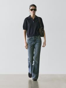 Вязаный свитер-поло из смесовой шерсти Massimo Dutti, navy blue