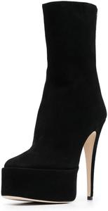 Женские ботильоны до середины икры с высоким каблуком-стойкой, платформой, квадратным носком, молнией сзади, для вечеринок, шопинга и повседневной носки, размеры US 4-16 Wo wagas, Black