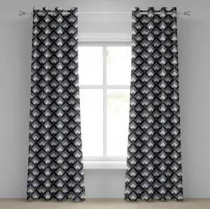 Серо-черная штора на люверсах ABAKUHAUS с богемным узором с повторяющимися мотивами в виде треугольников и вертикальных линий, декоративная двухпанельная штора на окно, 280 см x 175 см, серый, черный, светло-серый Abakuhaus