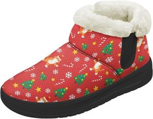 Женские зимние ботинки на низком каблуке, водонепроницаемые, легкие, теплые, с плюшевой отделкой, противоскользящие модные ботинки, размеры 36-44 Quxjehoe, Merry Christmas Red