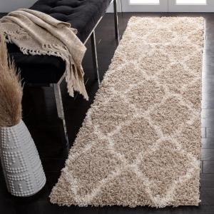 Ковер-ковер-дорожка SAFAVIEH, 69 x 244 см, Dallas Shag Collection, бежевый и айвори, узор Trellis, без линьки и простой в уходе, идеален для помещений с высокой проходимостью в гостиной, спальне (SGD257D)