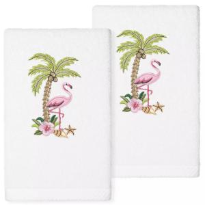 Linum Home Textiles Турецкий хлопок с вышивкой Flora Набор из 2 полотенец для рук, белый