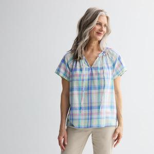 Миниатюрная блузка с рукавами реглан и разрезом на горловине Croft & Barrow, цвет green madras plaid