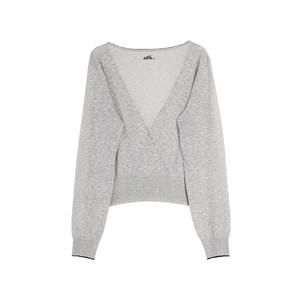 ELLE Тонкий вязаный свитер для женщин Light Gray с V-образным вырезом