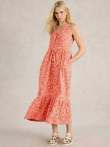 Кэмерон абстрактное хлопковое платье макси из хлопка White Stuff, цвет Mid Red