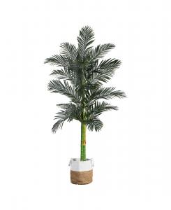 Искусственная пальма «Золотой тростник» высотой 2,4 м (8 футов) в изготовленном вручную кашпо из натурального хлопка Nearly Natural, зеленый