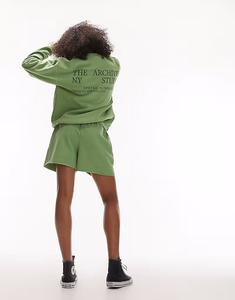 Графический винтажный архивный свитер оверсайз зеленого цвета Topshop