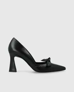 Женские туфли на каблуке из кожи с заклепками и бантом Lodi, черный