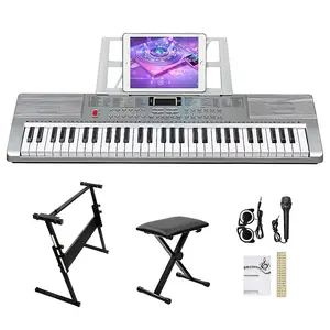Электронный синтезатор Ozici 61 клавиш с подставкой для пианино, банкеткой, встроенными колонками, наушниками, микрофоном, подставкой для нот, LED-дисплеем, 3 режимами обучения для начинающих