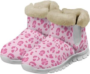 JoyLamoria мультяшные зимние сапоги Санта-Клауса для женщин, утепленные зимние ботильоны с меховой подкладкой для Рождества, кроссовки для прогулок, легкие нескользящие сапоги средней высоты, Pink Leopard