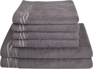 Комплект полотенец Dyckhoff "Волна" (комплект, 6 шт.), с жаккардовой каймой: 4 полотенца для рук (50х100см), 2 полотенца для душа (70х140см) (6 шт.), серый