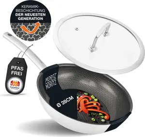 Сковорода Moritz & Moritz из нержавеющей стали 28 см с крышкой, круглая - антипригарное покрытие с сотовой структурой iLP