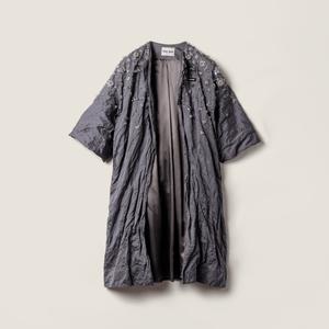 Вышитое пальто из ду́шеса MIU MIU, железно-серый