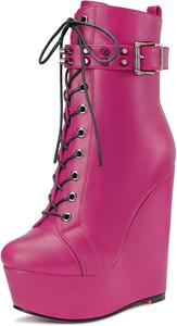 Женские ботильоны Castamere с высоким каблуком на платформе, округлым носком, короткие, на шнуровке и с молнией, Magenta Peach Red