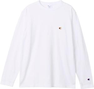 Мужская футболка с длинным рукавом Champion, круглый вырез, 100% хлопок, вышитый логотип, базовая модель, C8-X408, белый/бежевый