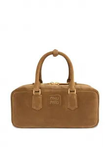 Стеганый клатч из замши MIU MIU, коричневый