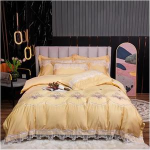 YUSIWOAL Комплект постельного белья из египетского хлопка 1200TC с цветочной вышивкой и кружевом