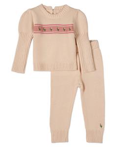 Комплект из двух предметов для девочек (младенцы и малышки) с вышитым рисунком На цыпочках среди тюльпанов: леггинсы MeMoi, Pink multi