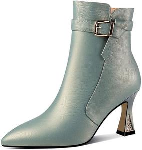 Женские ботинки KAGAA из натуральной кожи, модные с заостренным носком и молнией, на массивном каблуке высотой 7,5 см, ручная работа, теплые ботильоны для женщин th2479s, Blue