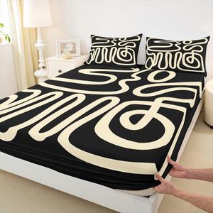 Erosebridal Абстрактный комплект постельного белья Khaki and Black в геометрическом стиле с граффити и минималистичным дизайном, Khaki and Black