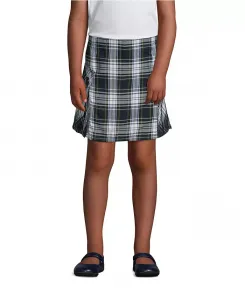 Школьная юбка-шорты для девочек с боковой складкой и клетчатым рисунком, выше колена Lands' End, белый