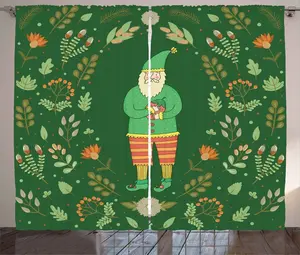 Штора ABAKUHAUS "Гном в деревенском стиле", с изображением трав и веток, универсальная ленточная штора для гостиной с петлями и крючками, 280 x 245 см, цвет "Зеленый имбирь" Abakuhaus