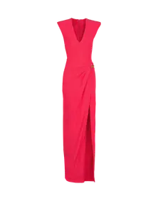 Длинное платье из крепа с отделкой украшениями Balmain, розовый