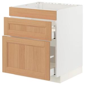 Нижний шкаф варочная панель/3 фасада/2 ящика METOD/MAXIMERA IKEA, 60x60x70 см, цвет white/vedhamn oak