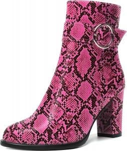 Женские повседневные ботильоны MODENCOCO с круглым носком, боковой молнией, модным дизайном, комфортные лакированные на высоком блочном каблуке 3,5 дюйма, Magenta Snakeskin
